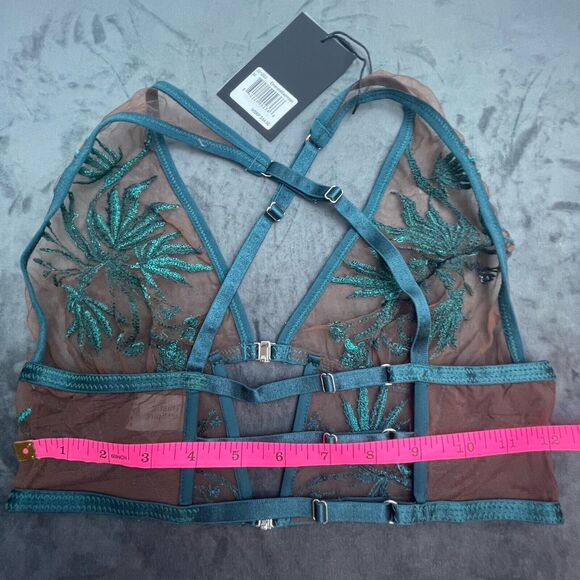 Thistle and Spire Brooklyn Haze Bra Womens Medium Emerald Espresso Sheer Strappy - Picture 5 of 7